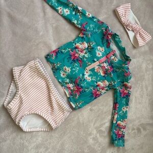 Floral Swim Set with Striped Bottoms